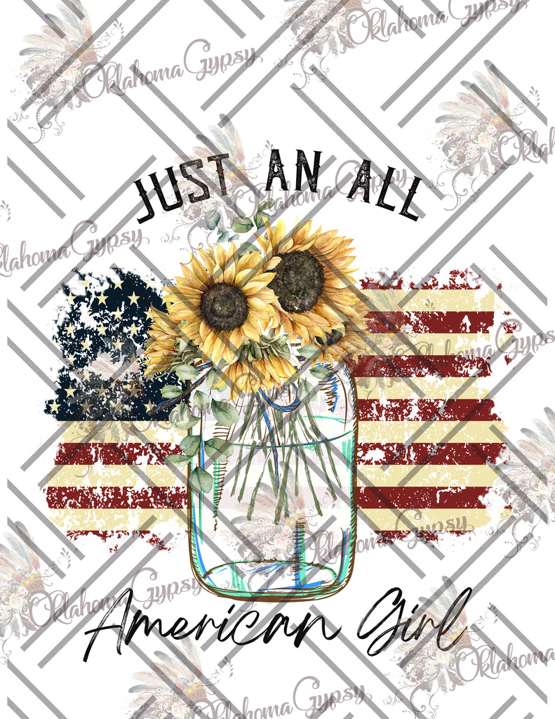 All American Girl Sunflower Mason Jar Digital File