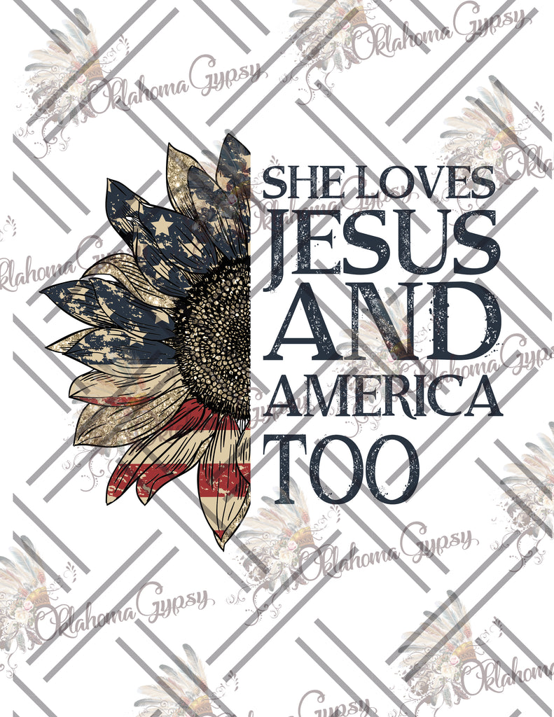 American Flag Sunflower ~ She Loves Jesus Digital File