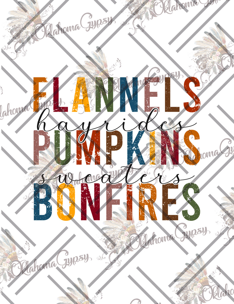 Flannels Hayrides Pumpkins Sweaters Bonfires Digital File