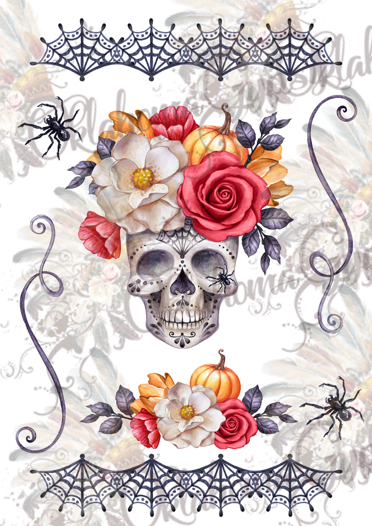 Halloween Skull Floral Digital File