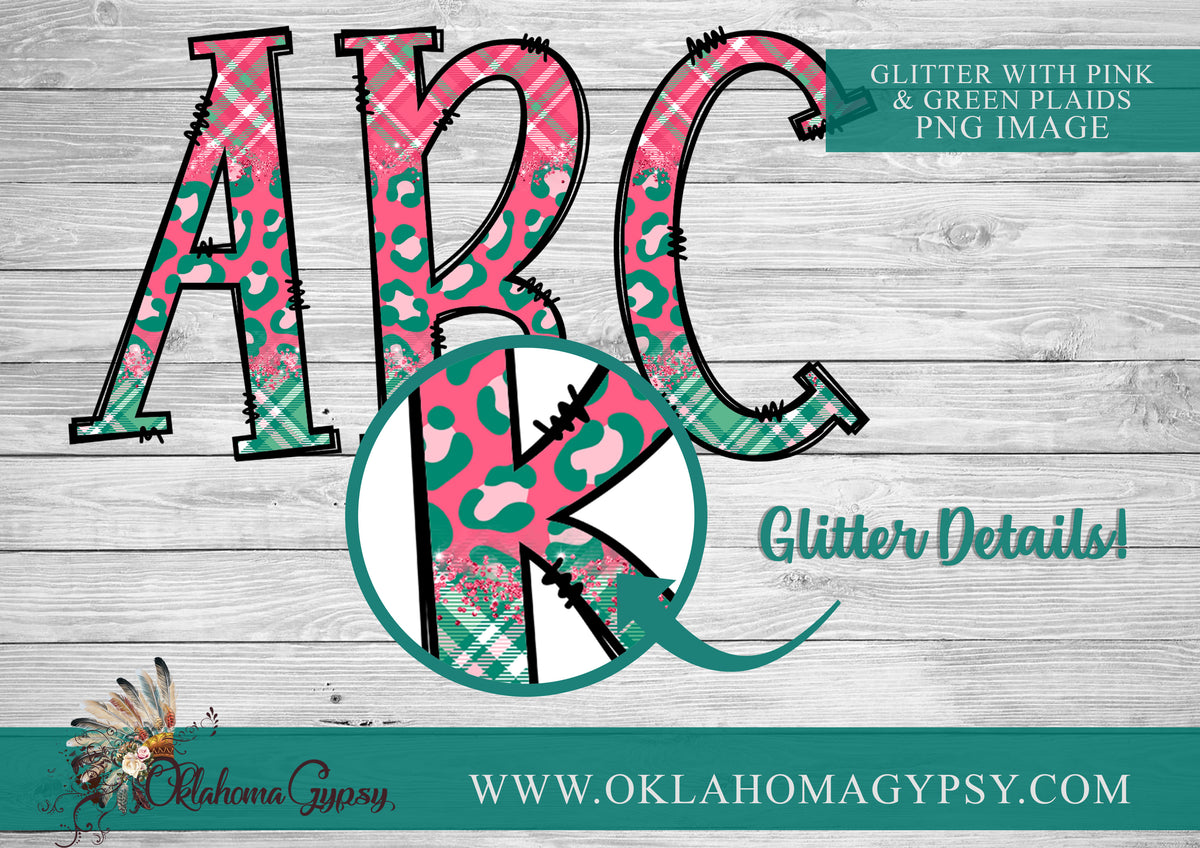 Pink Christmas Clip Art + Doodle Letters, Uppercase Alphabet Set, Pink ...