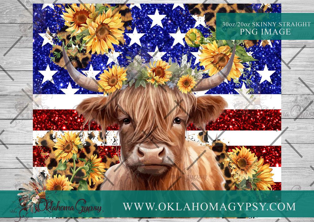 Highland Cow Sunflower Flag Digital File Wraps