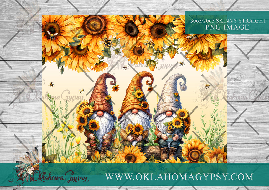 Sunflower Floral Bee Gnome Digital File Wraps