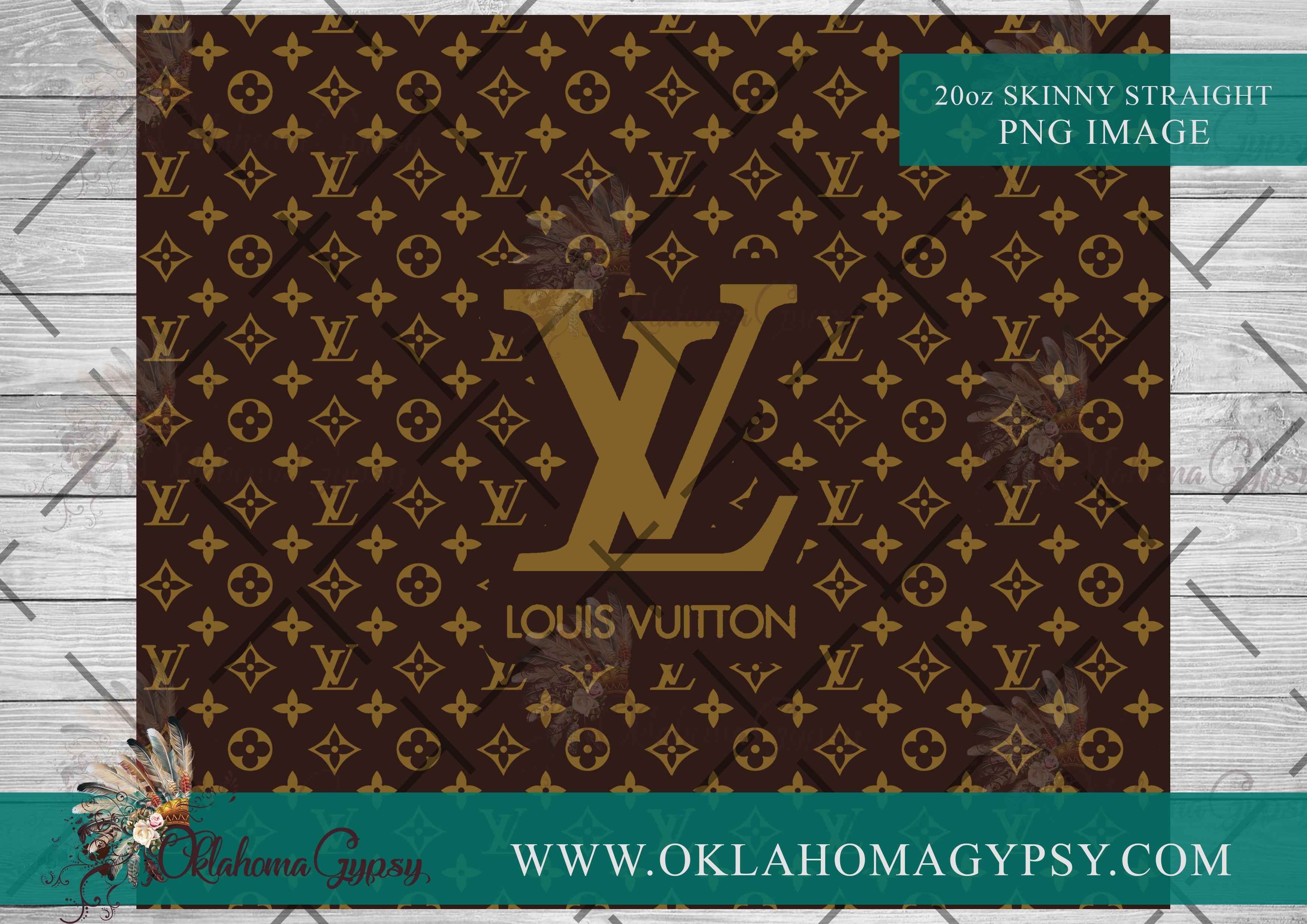 Louis Vuitton Gold Tumbler Wrap PNG Sublimation Digital Download