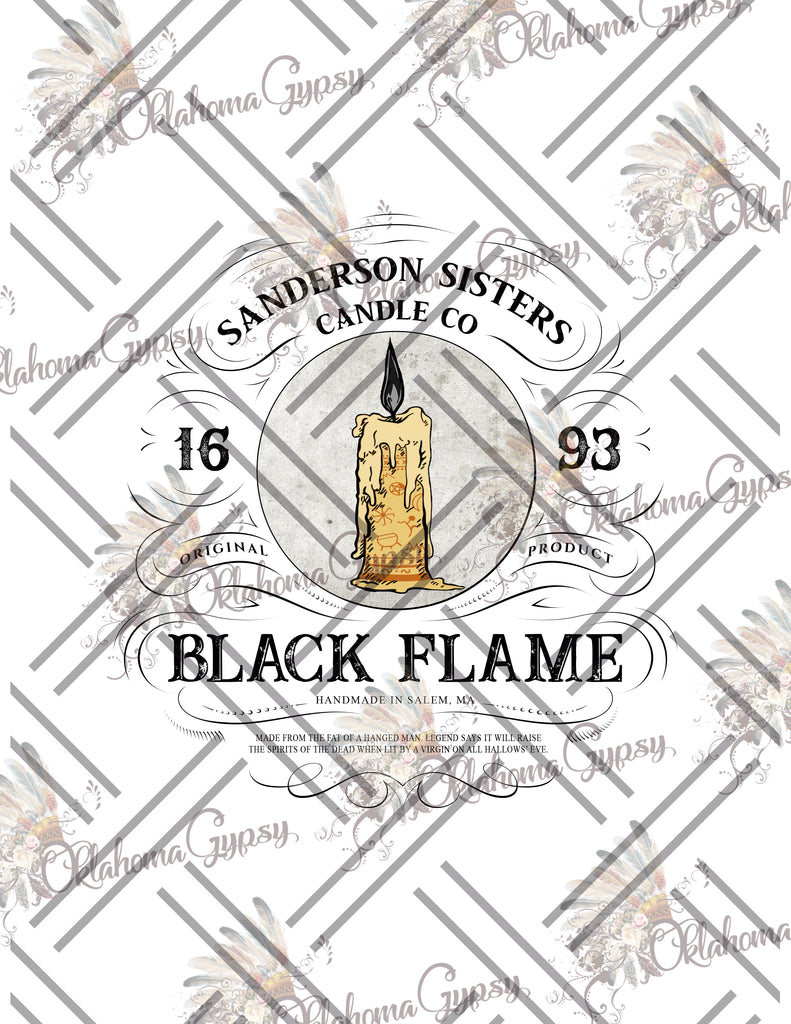 Black Flame Candle Label Digital File