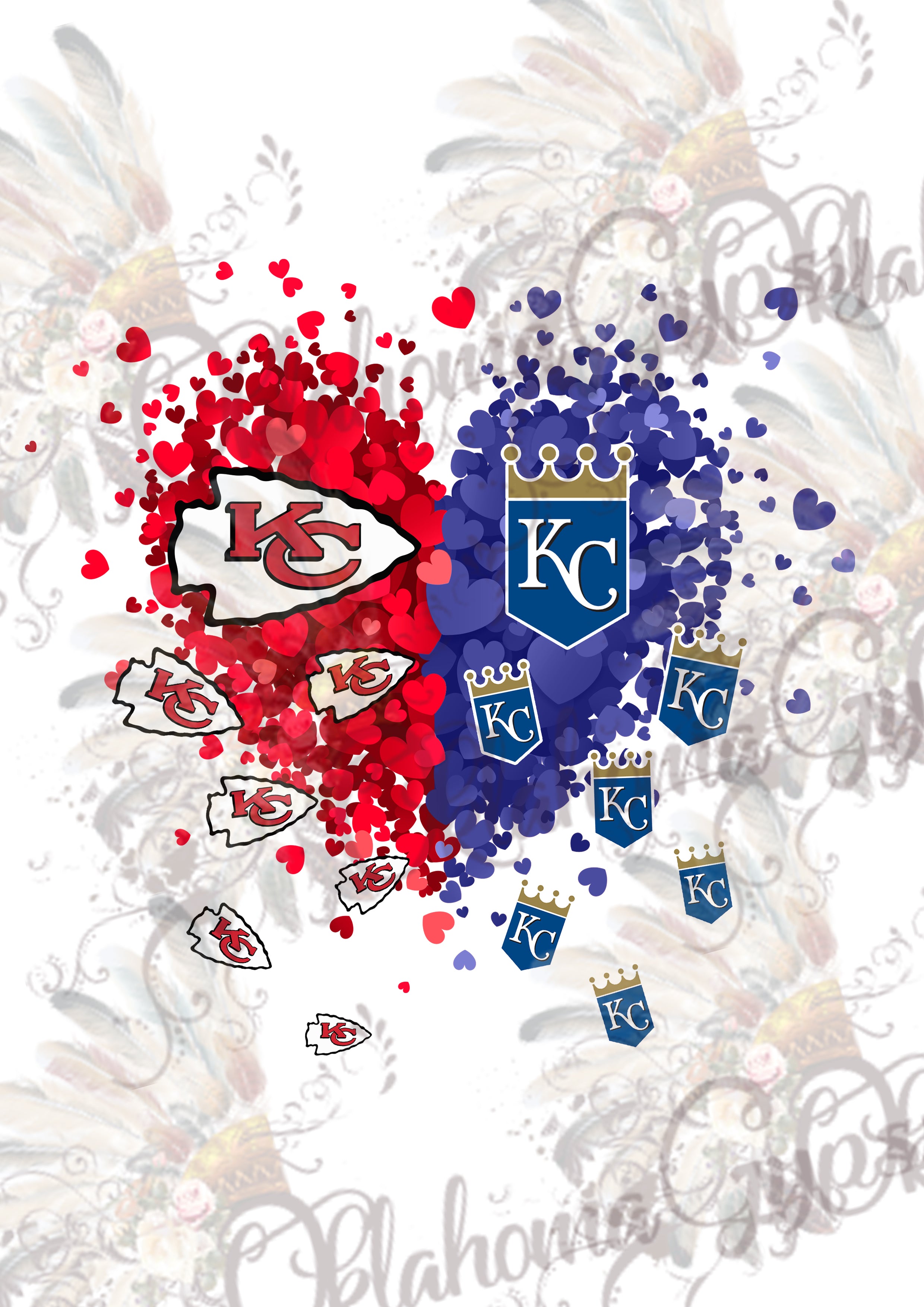Blue and Gold Abstract KC Heart png, digital file only, KC sublimation file