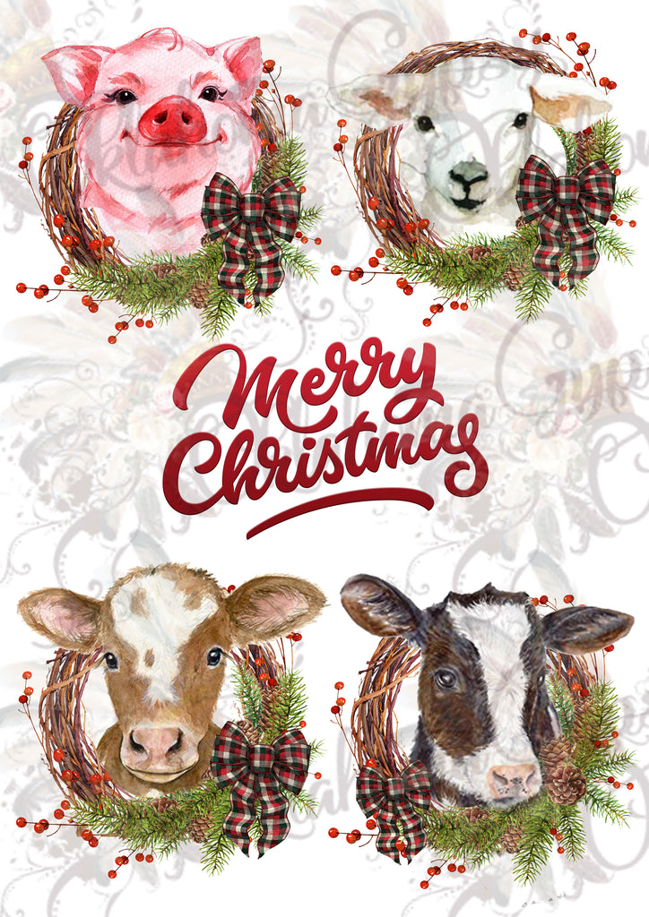 Farm Animal Christmas Wreaths Digital File