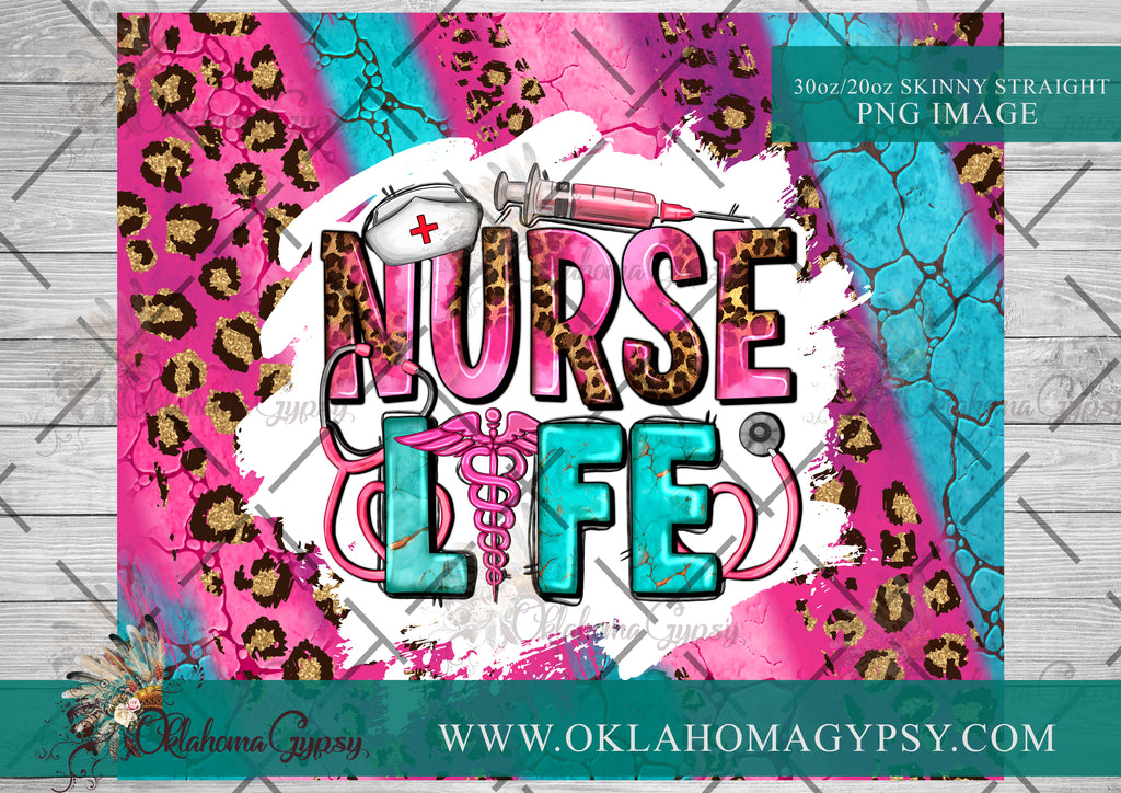 Pink Turquoise Leopard Nurse Life Digital File Wraps