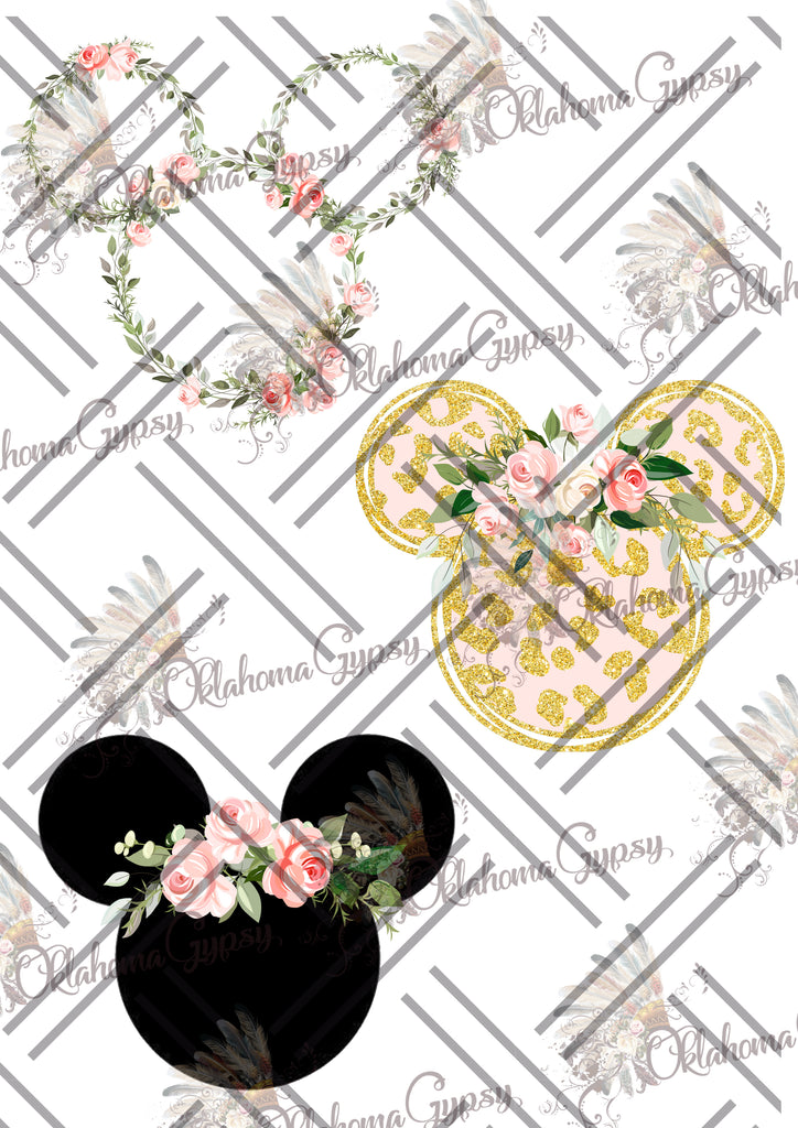 Mickey Mouse Pink Floral Ears Inspired Digital File