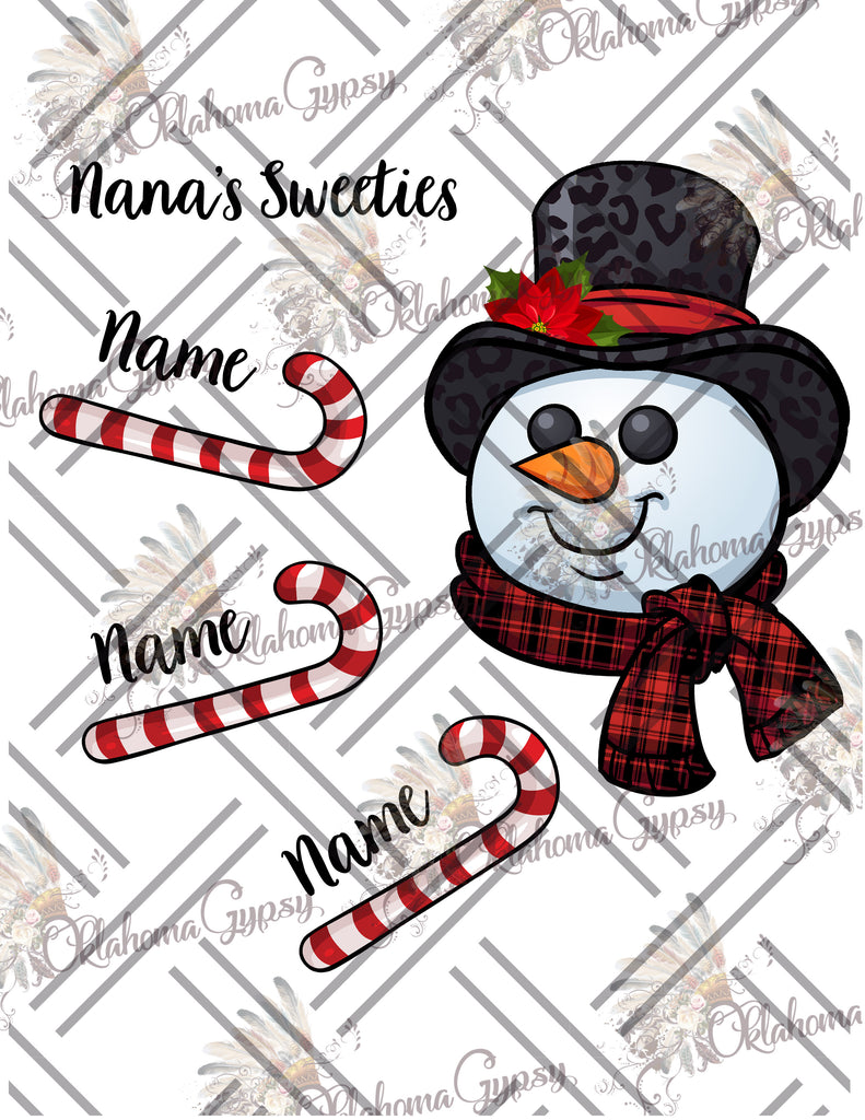 Nana's Sweetie's Snowman Candy Cane - Custom Name Digital File