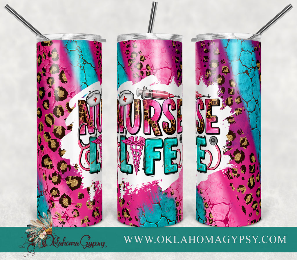 Pink Turquoise Leopard Nurse Life Digital File Wraps