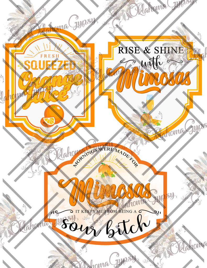 Orange Juice Mimosa Labels Digital File