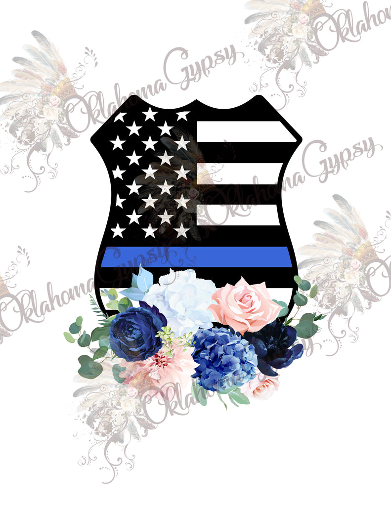 Back The Blue - Police Badge Floral Digital File
