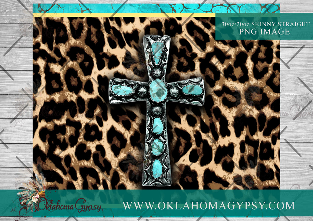 Western Leopard Turquoise Cross Digital File Wraps