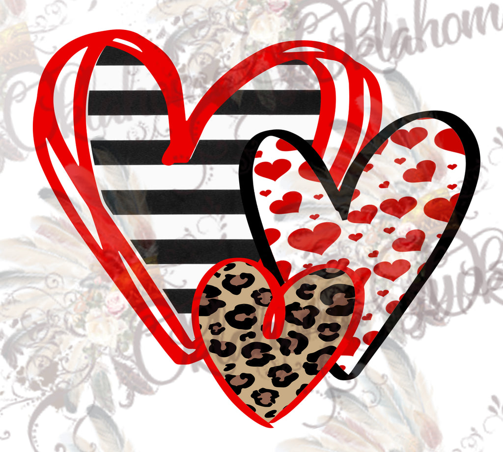 Valentine's Day Hearts ~ Stripes, Leopard Print & Hearts Digital File