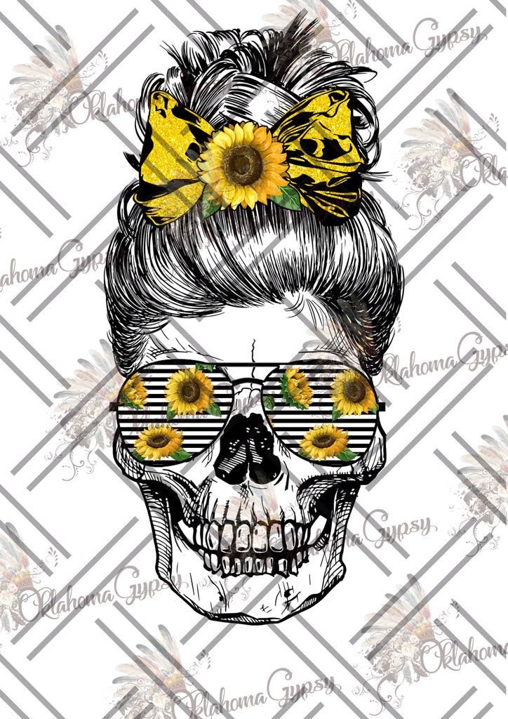 Sunflower Messy Bun Skull Digital File